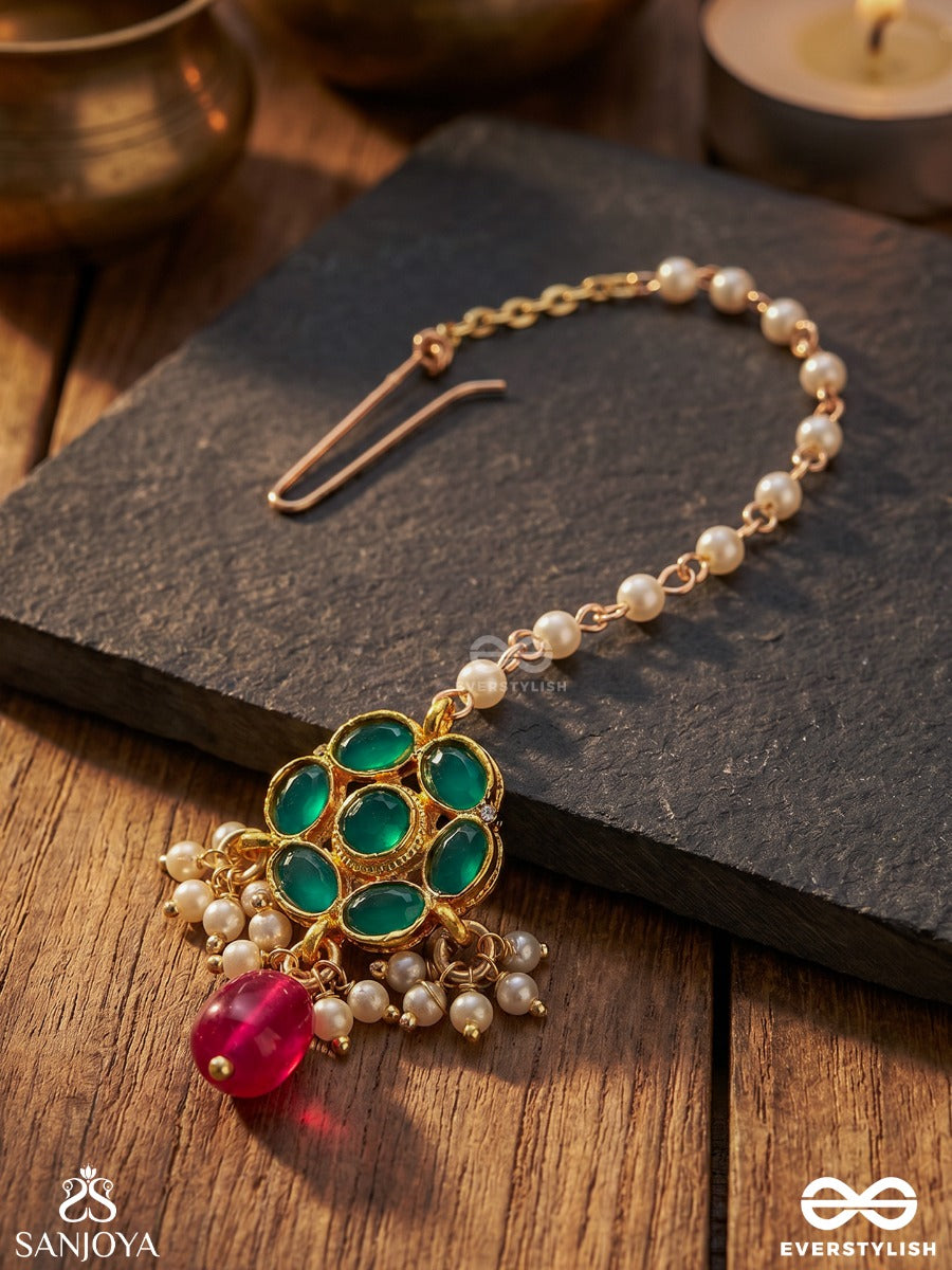 Anuraga - Love's Embrace - Heritage-Inspired Kundan Polki Maangtika With Dainty Beaded Drops