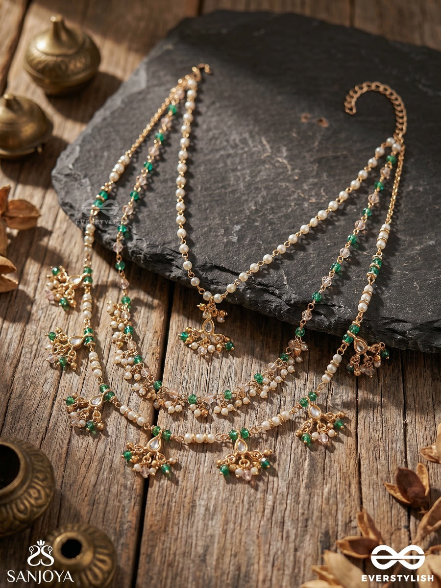 Varshalekha - Rainfall Strokes - Royal Heritage Multi-Strand Kundan Necklace With Pearl Strings And Polki Drops