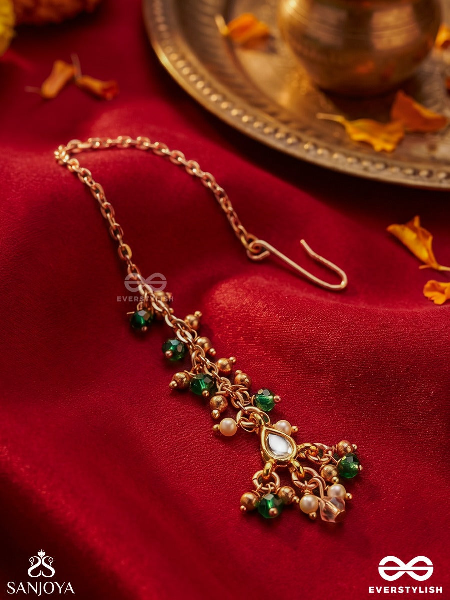 Varshalekha - Rainfall Strokes - Royal Heritage Multi-Strand Kundan Maangtika With Pearl Strings And Polki Drops