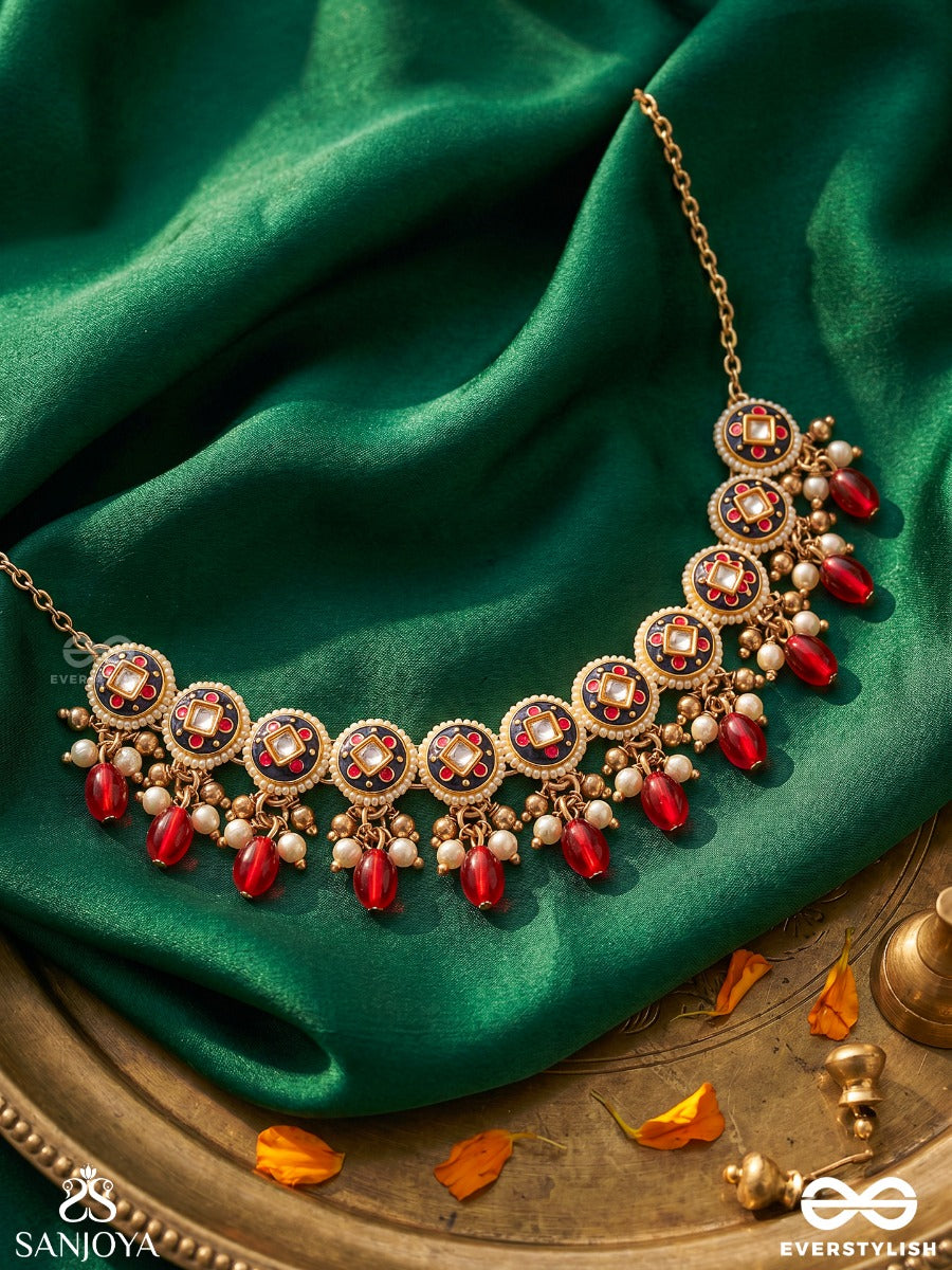 Rudraraga - Melody Of Red - Intricate Kundan Choker With Ruby Beads And Golden Details