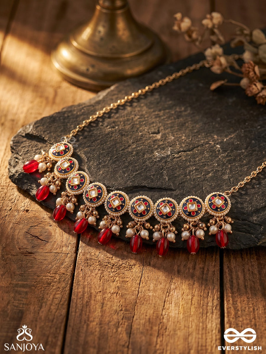 Rudraraga - Melody Of Red - Intricate Kundan Choker With Ruby Beads And Golden Details