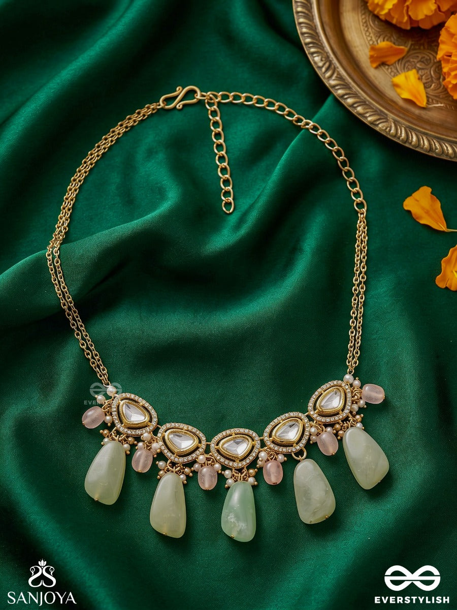 Shitala - Cooling Grace - Classic Green Kundan Polki Choker With Golden Details And Soft Gem Accents