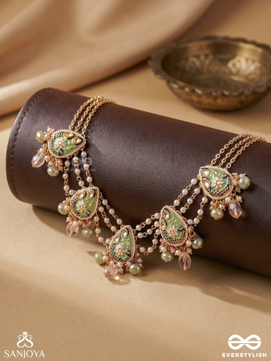 Madhurima - Sweet Elegance - Handcrafted Heritage Kundan Choker With Golden Polki And Gem Drops
