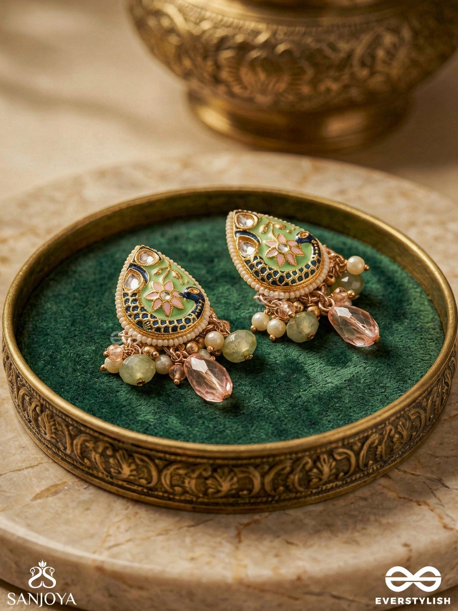 Madhurima - Sweet Elegance - Handcrafted Heritage Kundan Earrings With Golden Polki And Gem Drops