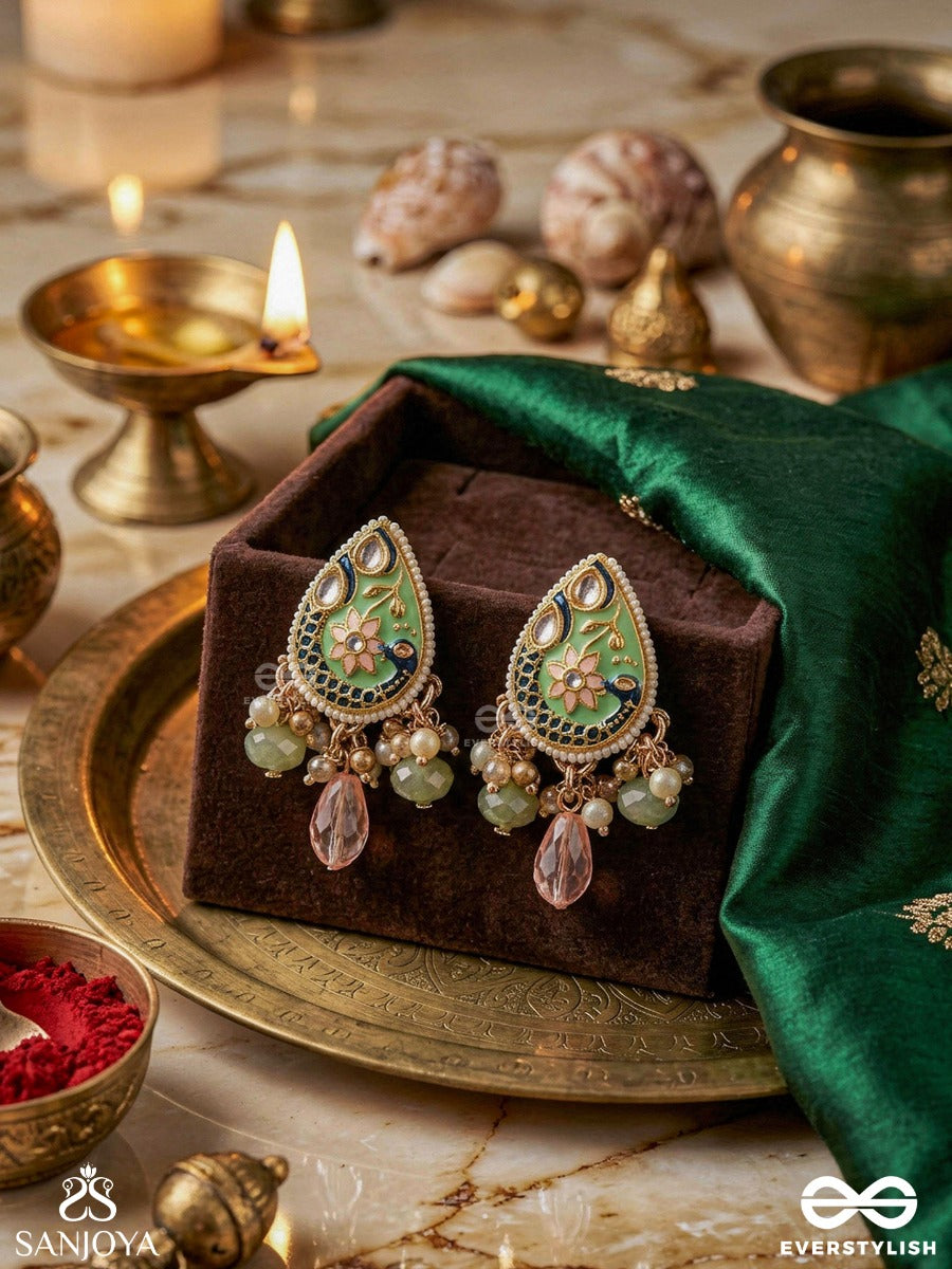 Madhurima - Sweet Elegance - Handcrafted Heritage Kundan Earrings With Golden Polki And Gem Drops