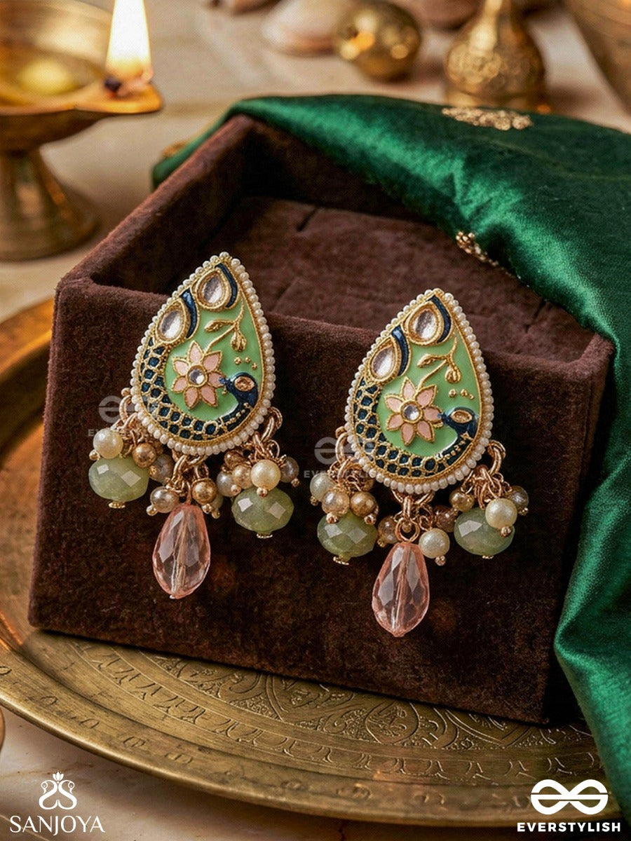 Madhurima - Sweet Elegance - Handcrafted Heritage Kundan Earrings With Golden Polki And Gem Drops