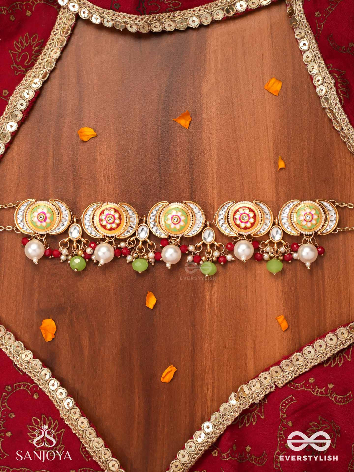 Suvarnachandra - Golden Moon - Royal Kundan Choker With Ornate Crescent Designs And Gem Embellishments