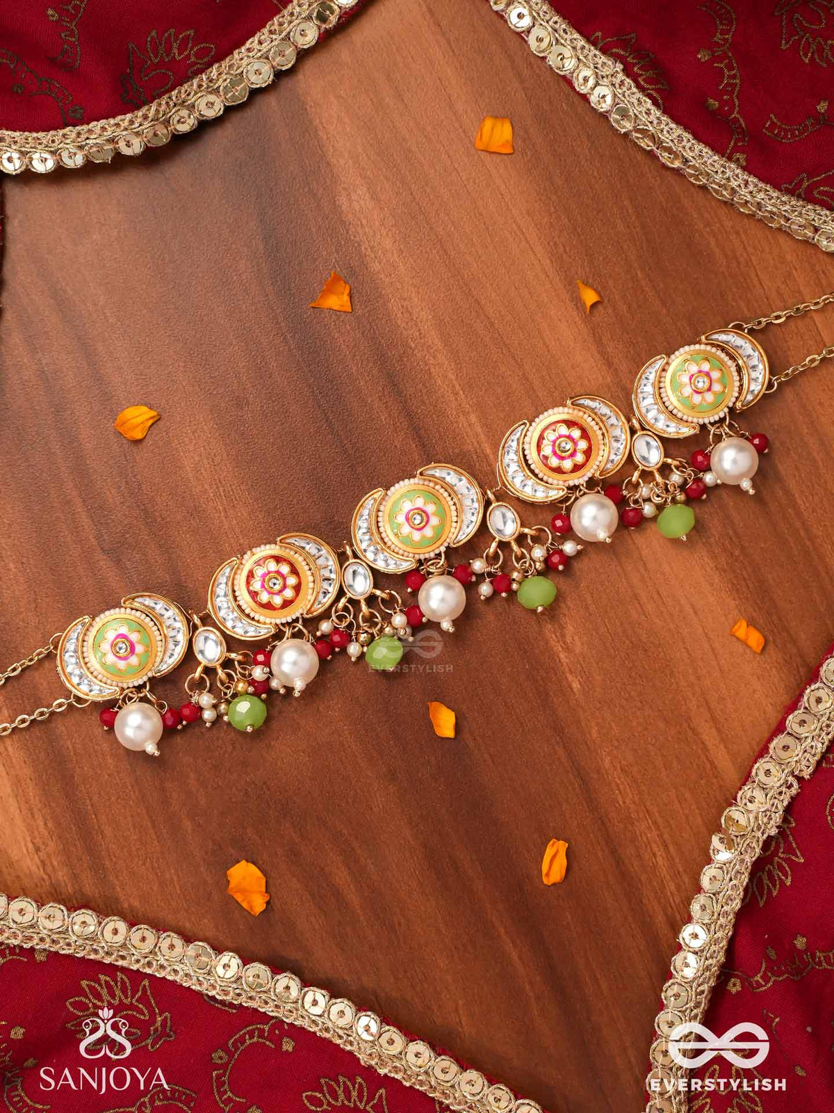 Suvarnachandra - Golden Moon - Royal Kundan Choker With Ornate Crescent Designs And Gem Embellishments