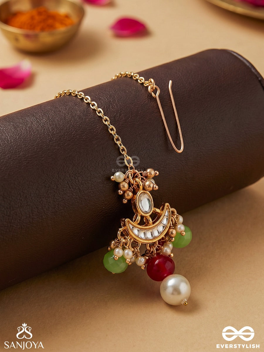 Suvarnachandra - Golden Moon - Royal Kundan Maangtika With Ornate Crescent Designs And Gem Embellishments