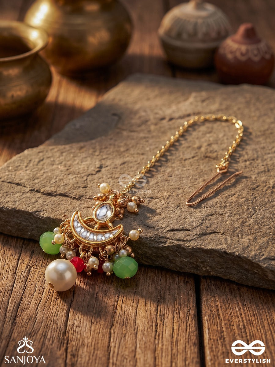 Suvarnachandra - Golden Moon - Royal Kundan Maangtika With Ornate Crescent Designs And Gem Embellishments