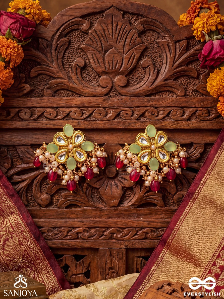 Manipushpa - Jewelled Flower - Elegant Earrings With Polki Petals And Pearl Accents
