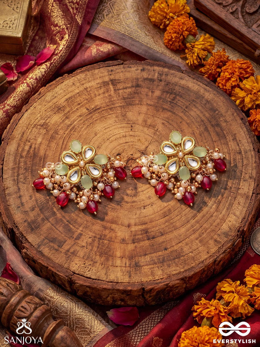 Manipushpa - Jewelled Flower - Elegant Earrings With Polki Petals And Pearl Accents