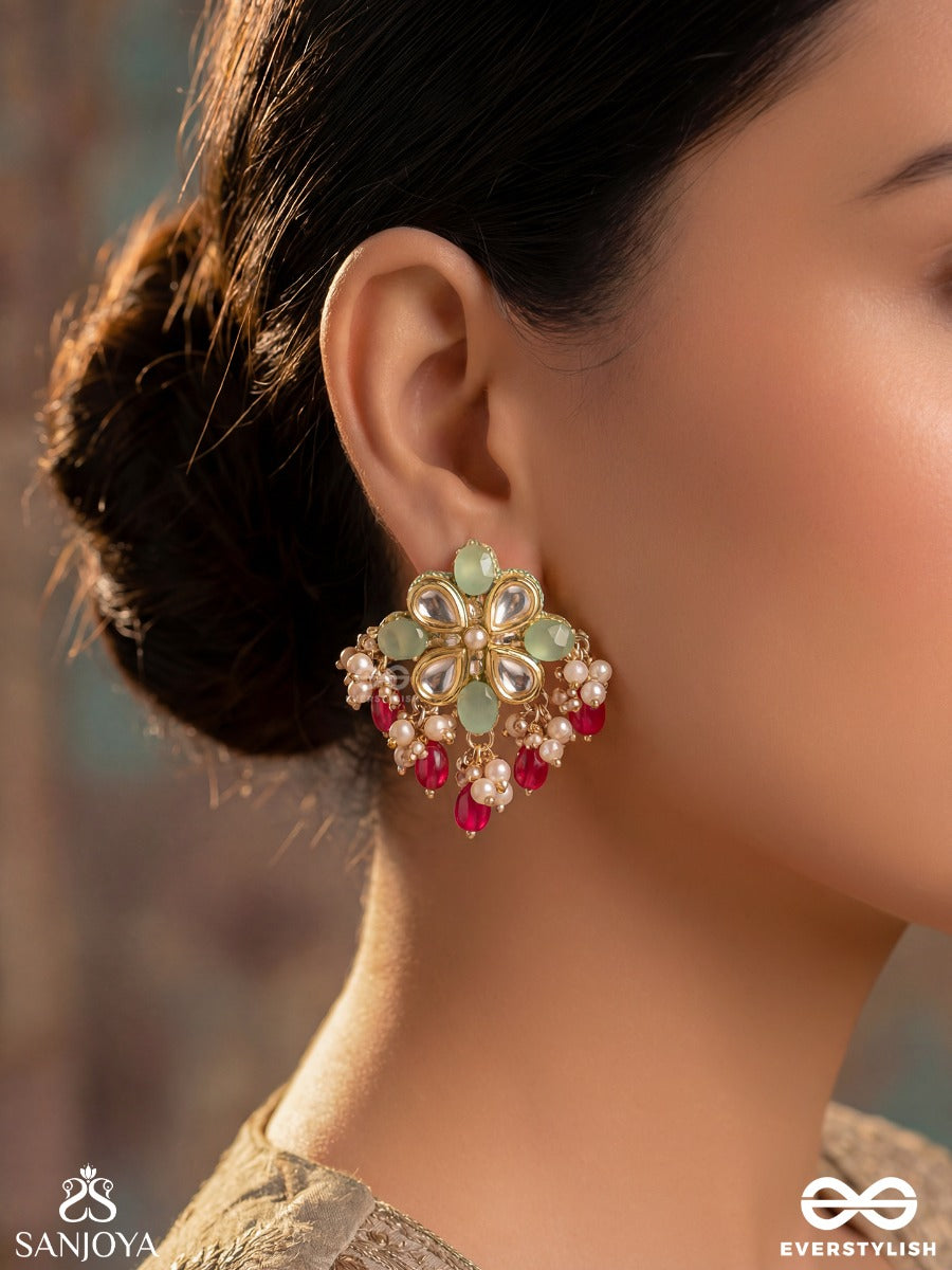 Manipushpa - Jewelled Flower - Elegant Earrings With Polki Petals And Pearl Accents