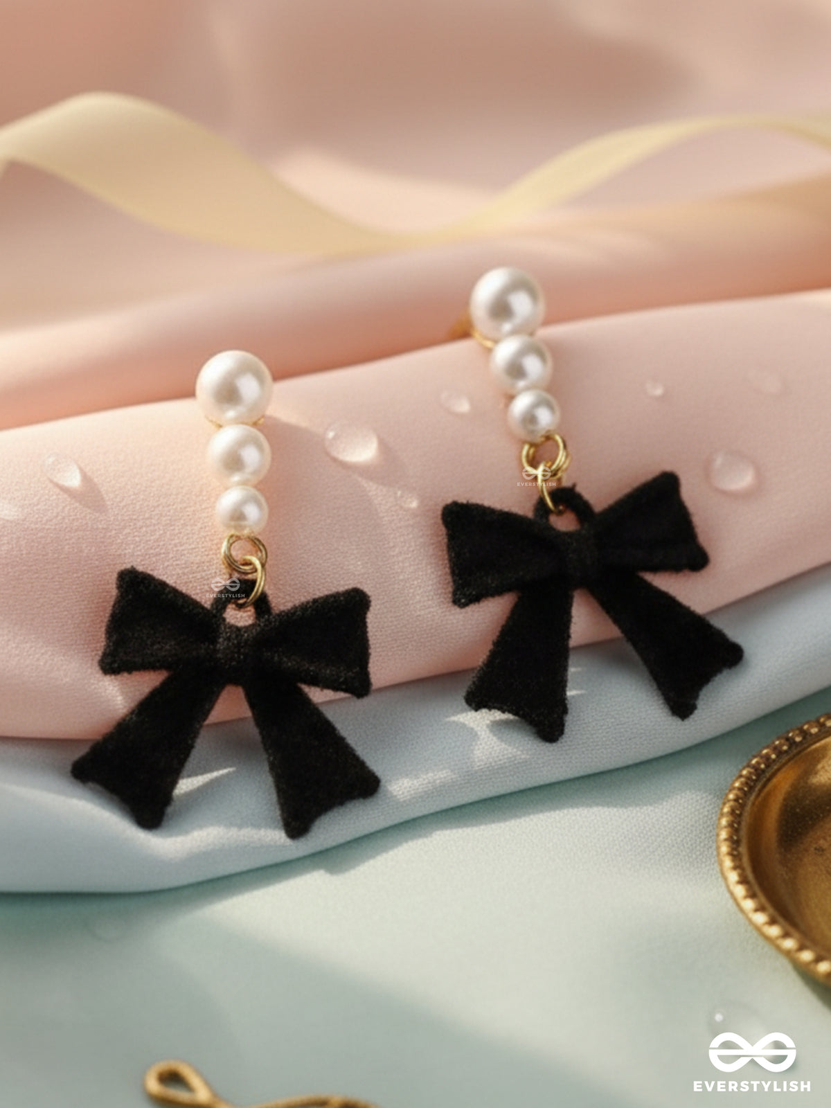 Midnight Bow - Chic Black Bow With Pearl Accents