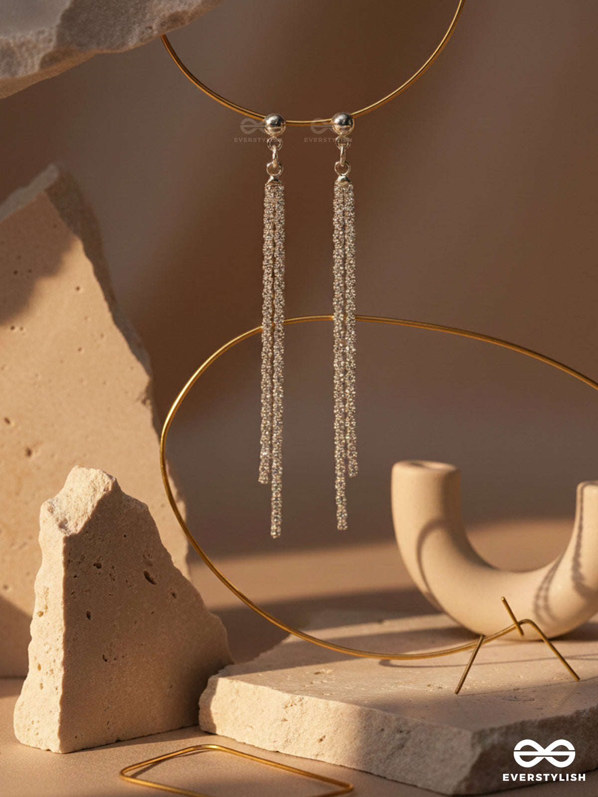 Moonlit Veil - Delicate Metallic Chain Danglers