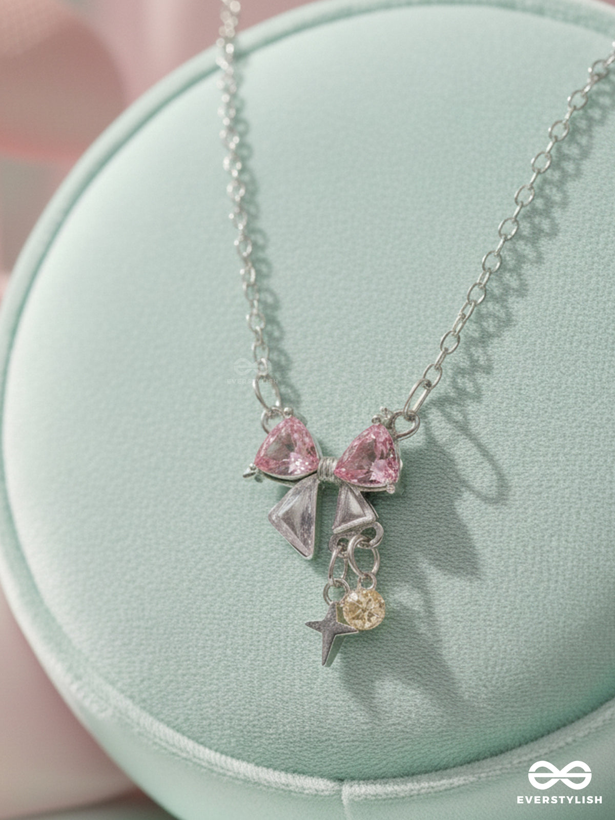 Stardust Heart- Minimalist Silver Neckpiece With Lovely Pink Charms