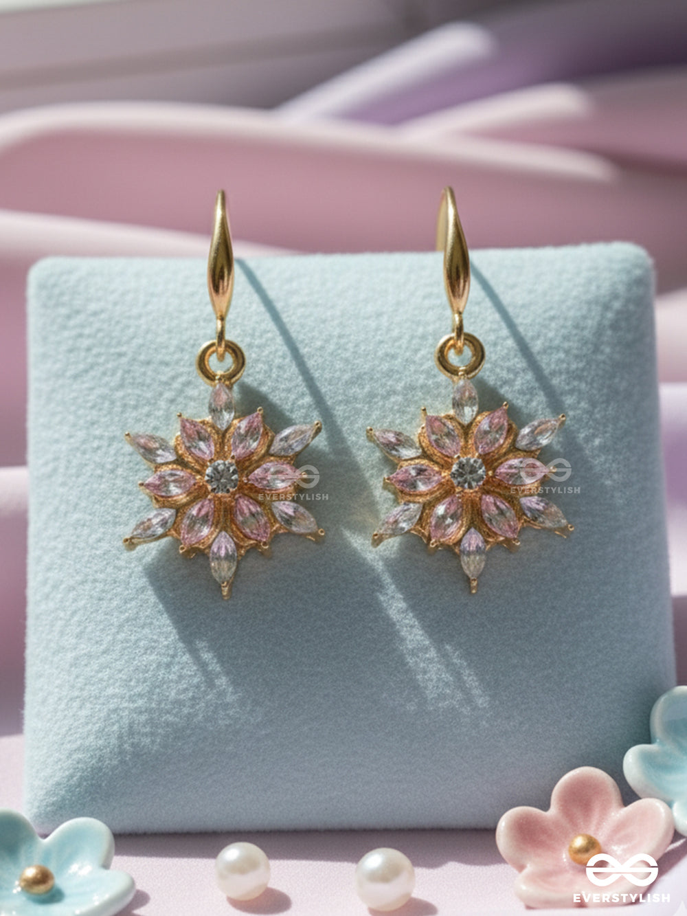Blossom Glimmer - Delicate Floral Dangle Earrings