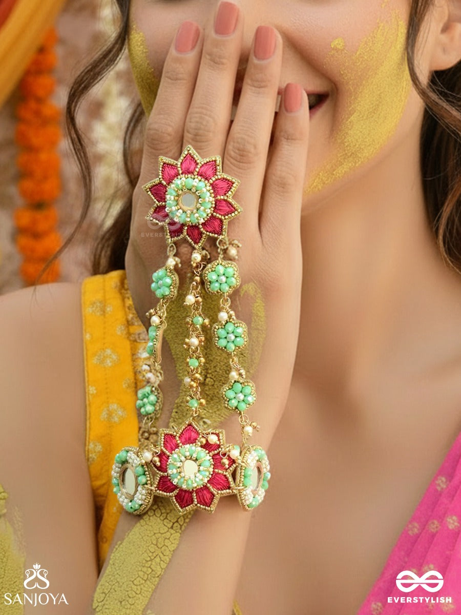 Vasukusuma - Treasured Bloom - Bridal Hand Harness With Ornamental Flower Panels