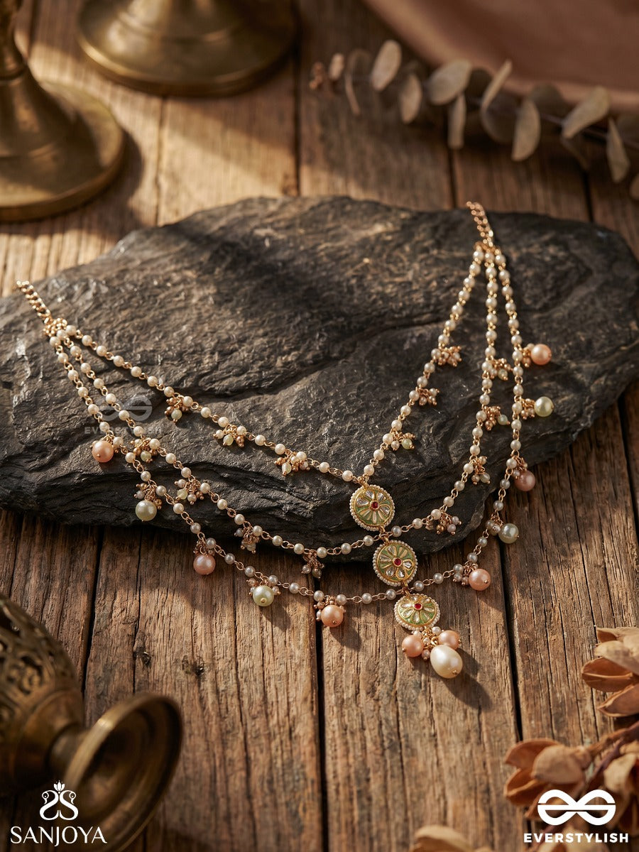 Tanvika - Delicate Beauty- Delicate Enamelled Multi-Chain Neckpiece With Pearls And Beads