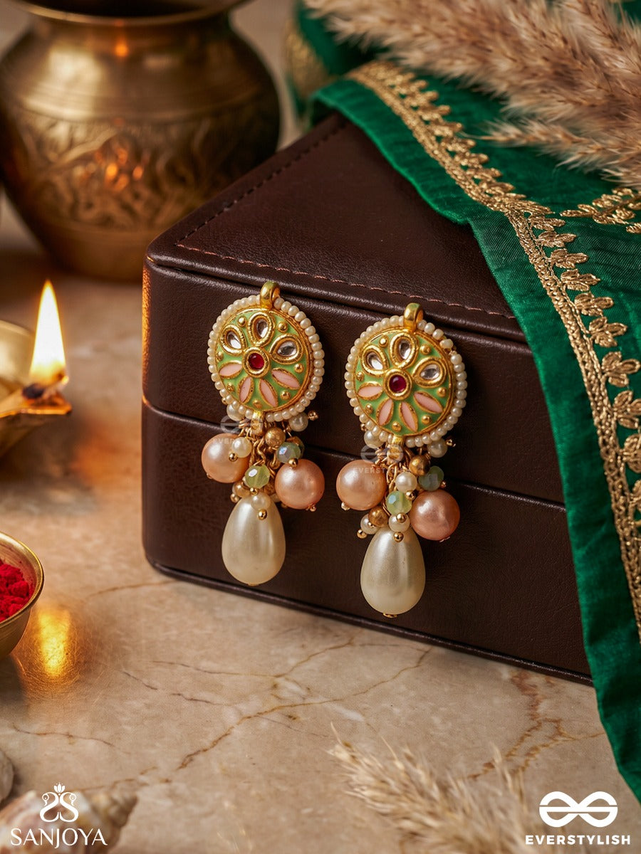 Tanvika - Delicate Beauty- Delicate Enamelled Earrings With Pearls And Beads