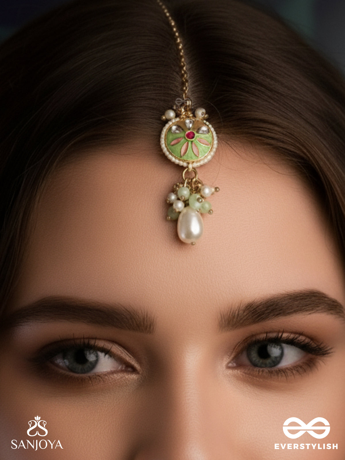 Tanvika - Delicate Beauty- Delicate Enamelled Maangtika With Pearls And Beads