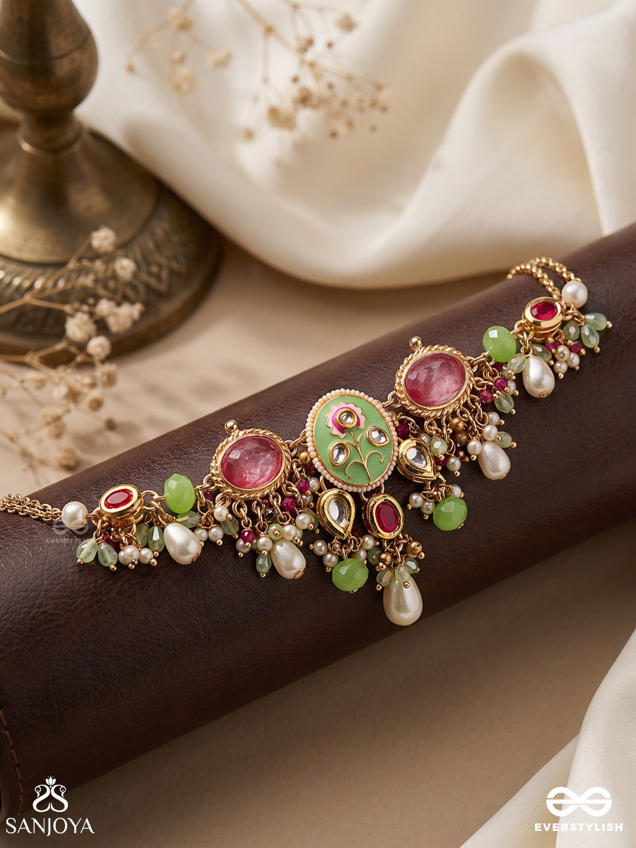 Karunya - Graceful Aura- Intricate Kundan Enamelled Neckpiece With Pearls, Beads And Gemstones