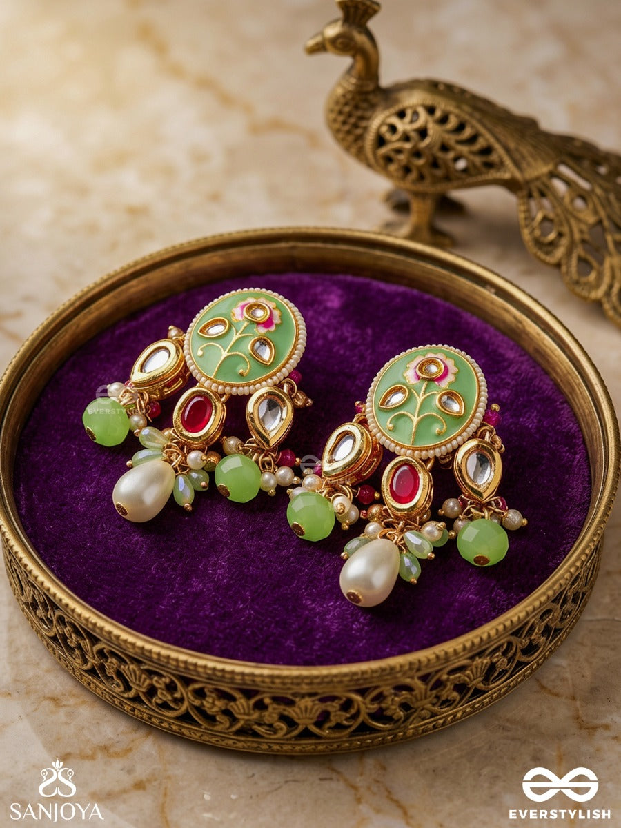 Karunya - Graceful Aura- Intricate Kundan Earrings With Pearls, Beads And Gemstones