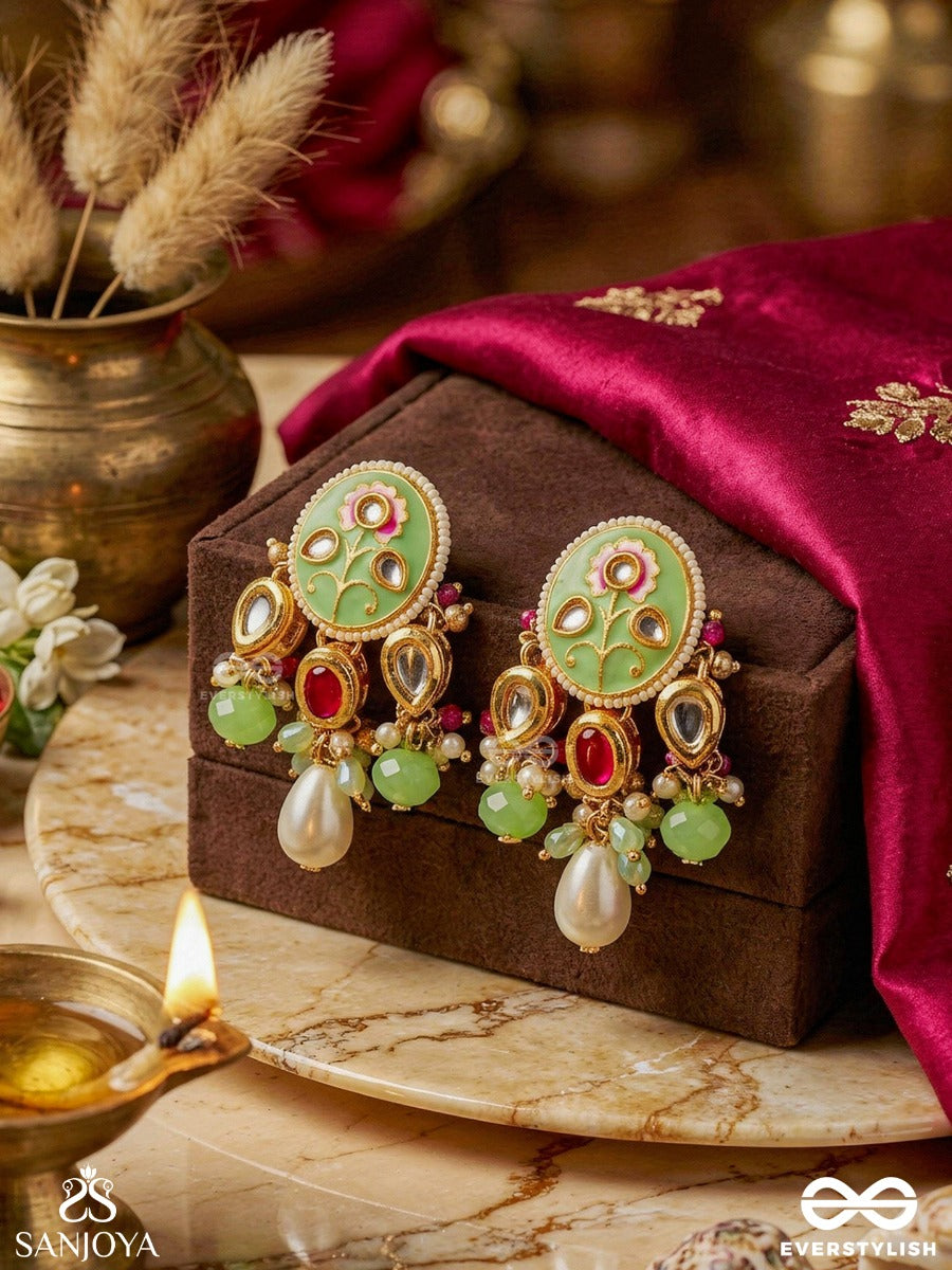 Karunya - Graceful Aura- Intricate Kundan Earrings With Pearls, Beads And Gemstones