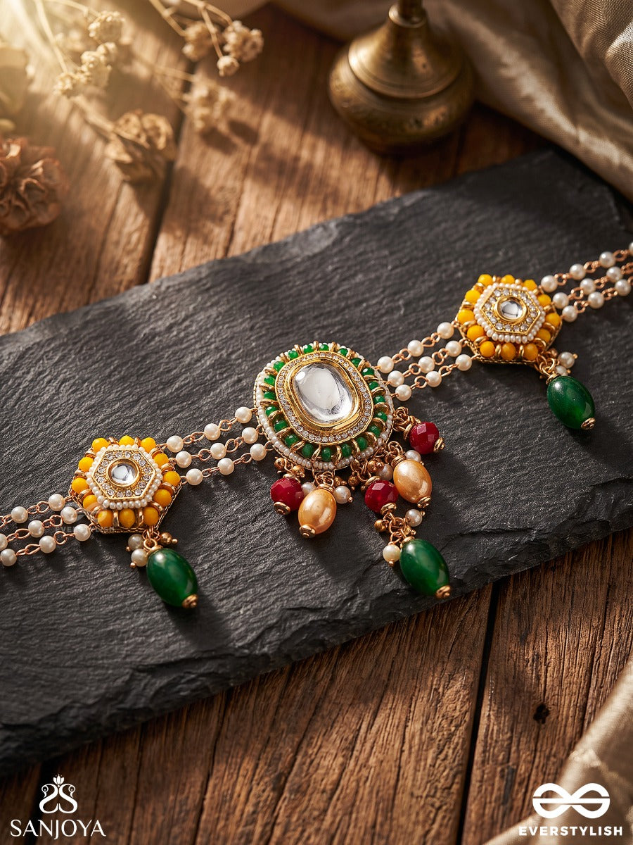 Kanakshobha - Golden Grace- Traditional Kundan Neckpiece With Beads And Pearls