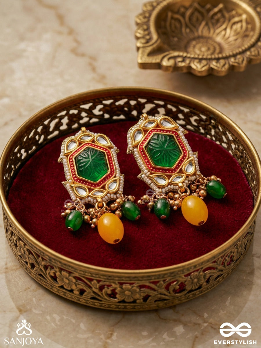 Pitambrini - Adorned In Yellow- Kundan Handcrafted Earrings With Pearls And Beads