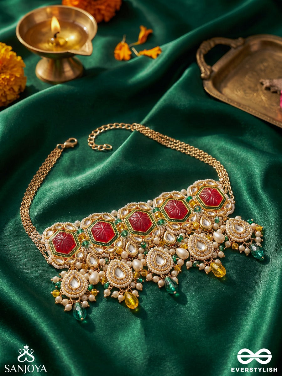 Suryaprabha - Sun's Aura- Luxe Heritage Kundan Choker With Pearls, Beads And Gemstones