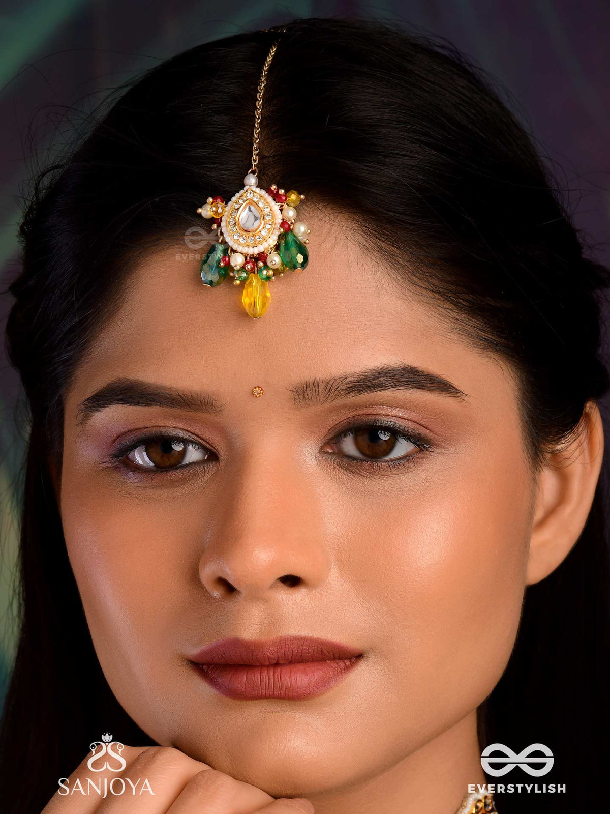 Mridulya - Tender Beauty- Kundan Maangtika With Detailed Round Pendant, Pearls And Beads