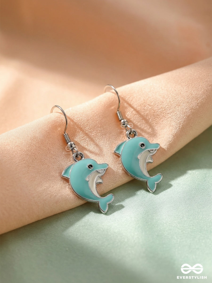 Dolphin Splash - Playful Aqua Blue Hook Earrings