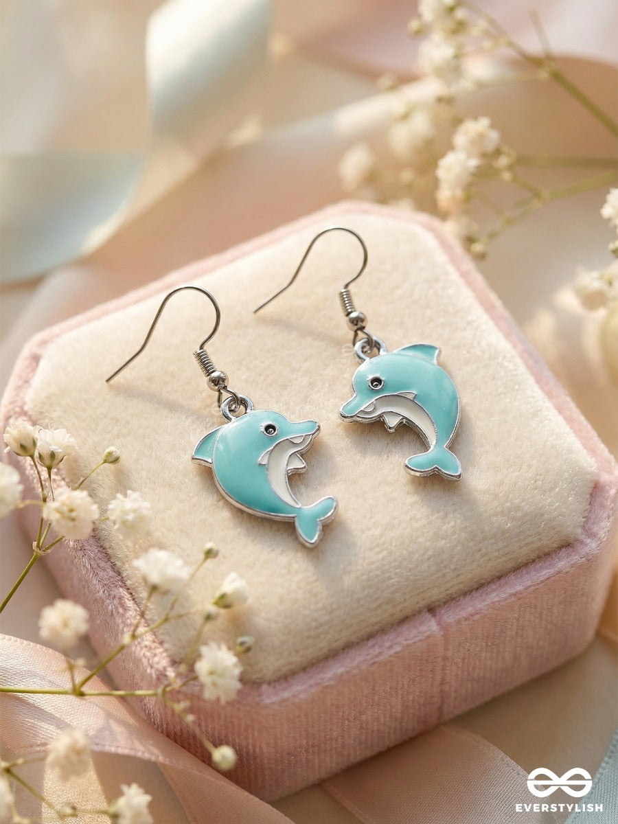 Dolphin Splash - Playful Aqua Blue Hook Earrings