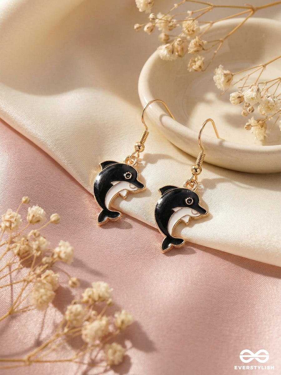 Black Splash - Quirky Dark Dolphin Drop Earrings