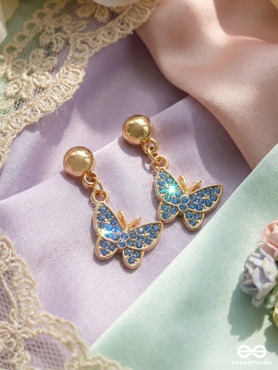 Butterfly Blues - Trendy Blue Stone Drop Earrings