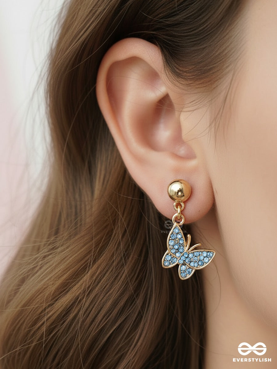 Butterfly Blues - Trendy Blue Stone Drop Earrings