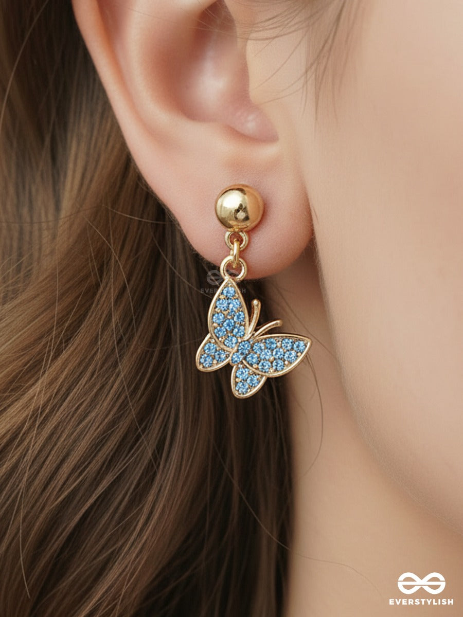 Butterfly Blues - Trendy Blue Stone Drop Earrings