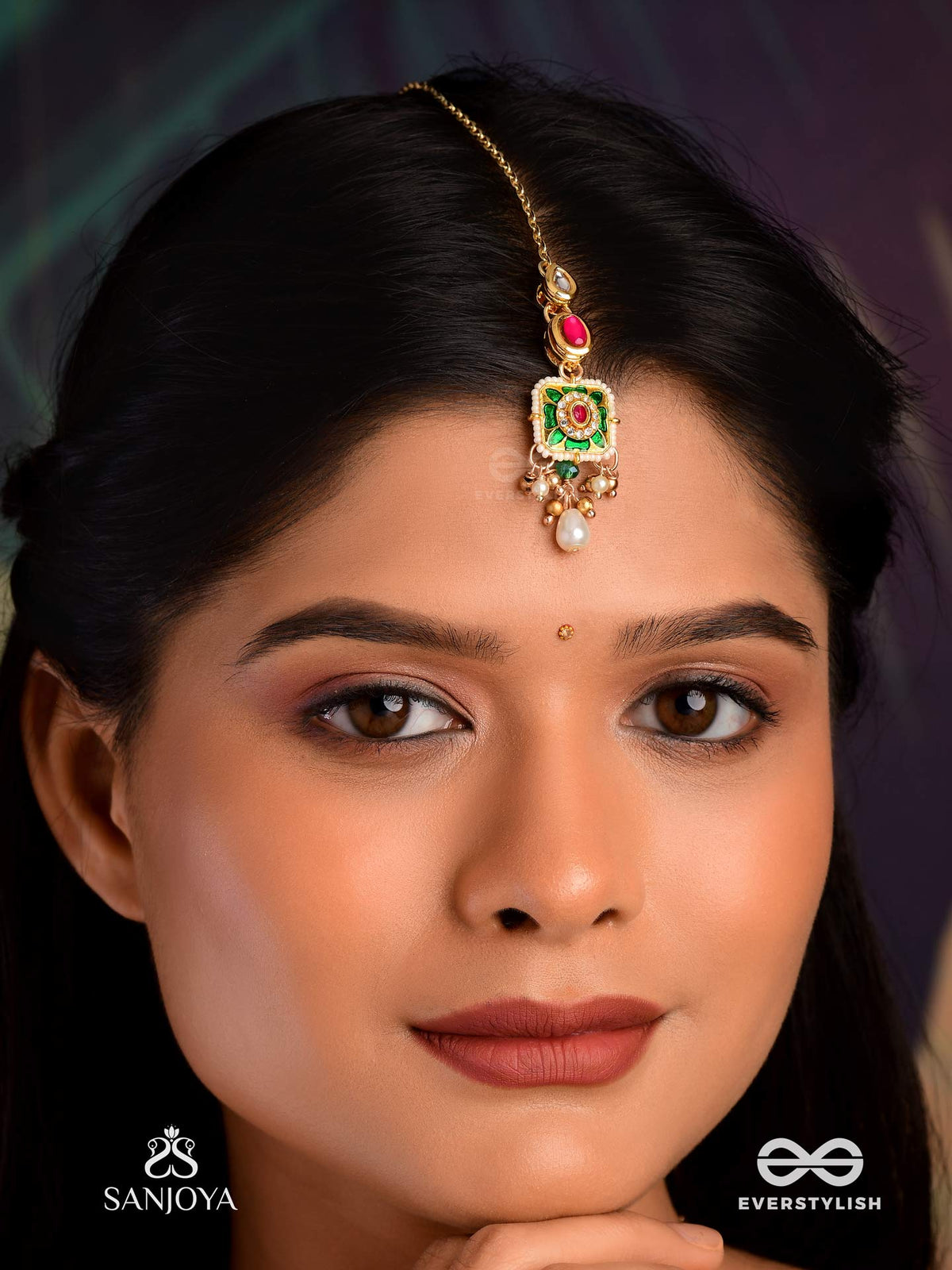 Vandevi - Goddess Of The Forest- Graceful Kundan Maangtika With Beads, Dainty Chains And Pearl Drops