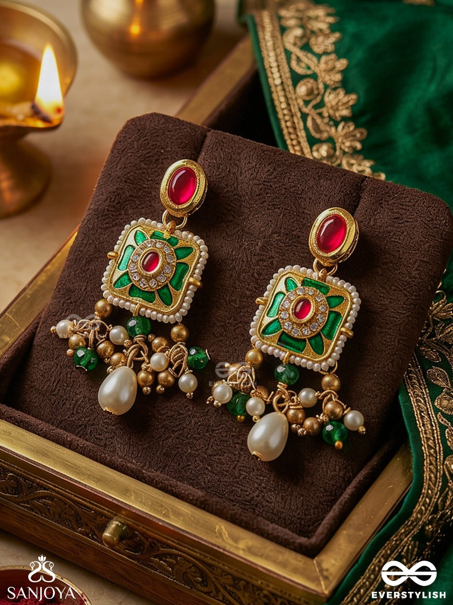 Vandevi - Goddess Of The Forest- Graceful Kundan Earrings With Beads And Pearl Drops