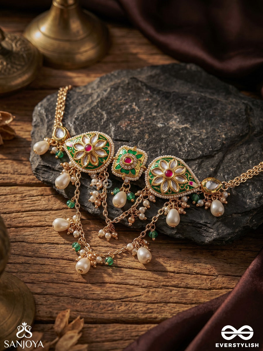 Vandevi - Goddess Of The Forest- Graceful Kundan Necklace With Beads, Dainty Chains And Pearl Drops
