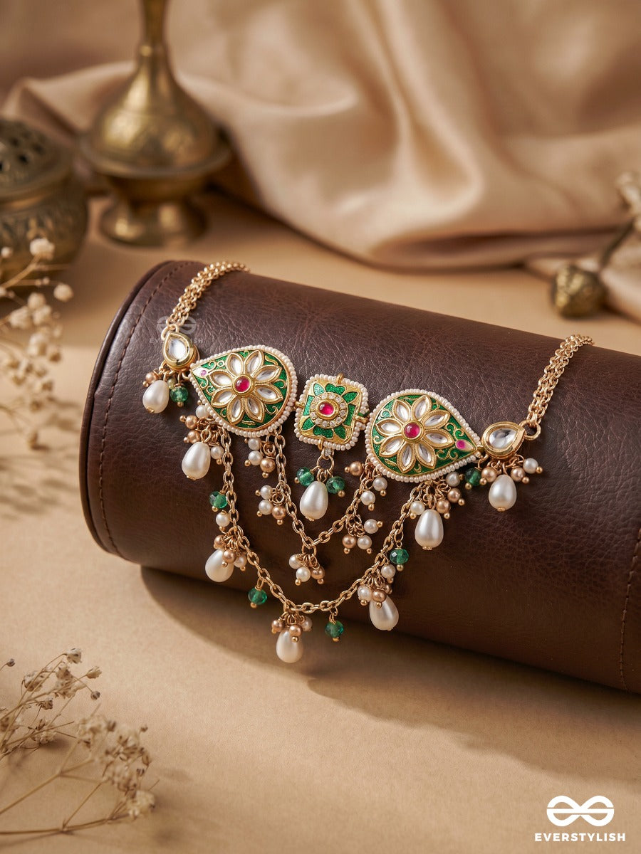 Vandevi - Goddess Of The Forest- Graceful Kundan Necklace With Beads, Dainty Chains And Pearl Drops