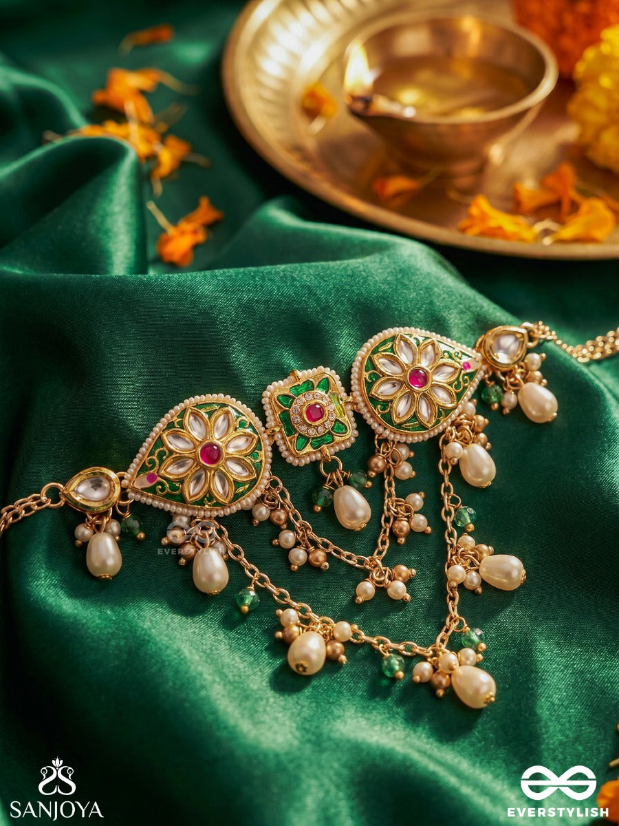 Vandevi - Goddess Of The Forest- Graceful Kundan Necklace With Beads, Dainty Chains And Pearl Drops