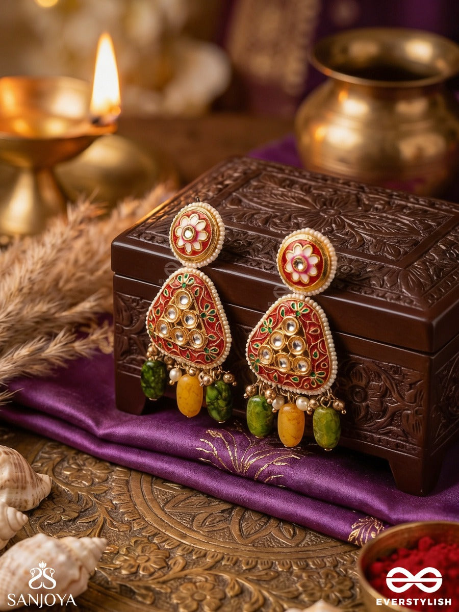 Satrangija - Rainbow-Clad- Festive Enamelled Kundan Earrings With Colorful Drops And Pearls