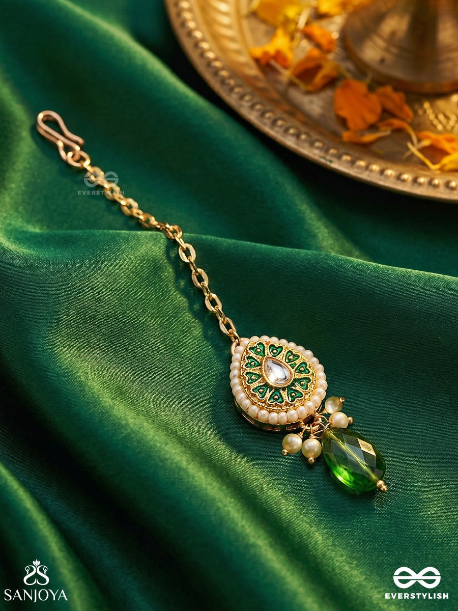 Satrangija - Rainbow-Clad- Festive Enamelled Kundan Maangtika With Colorful Drops And Pearls
