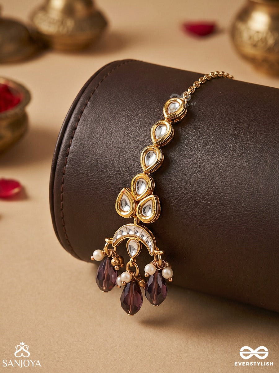 Manichandrika - Jewelled Moonlight - Delicate Maangtika With Polki Settings And Dangling Gem Accents
