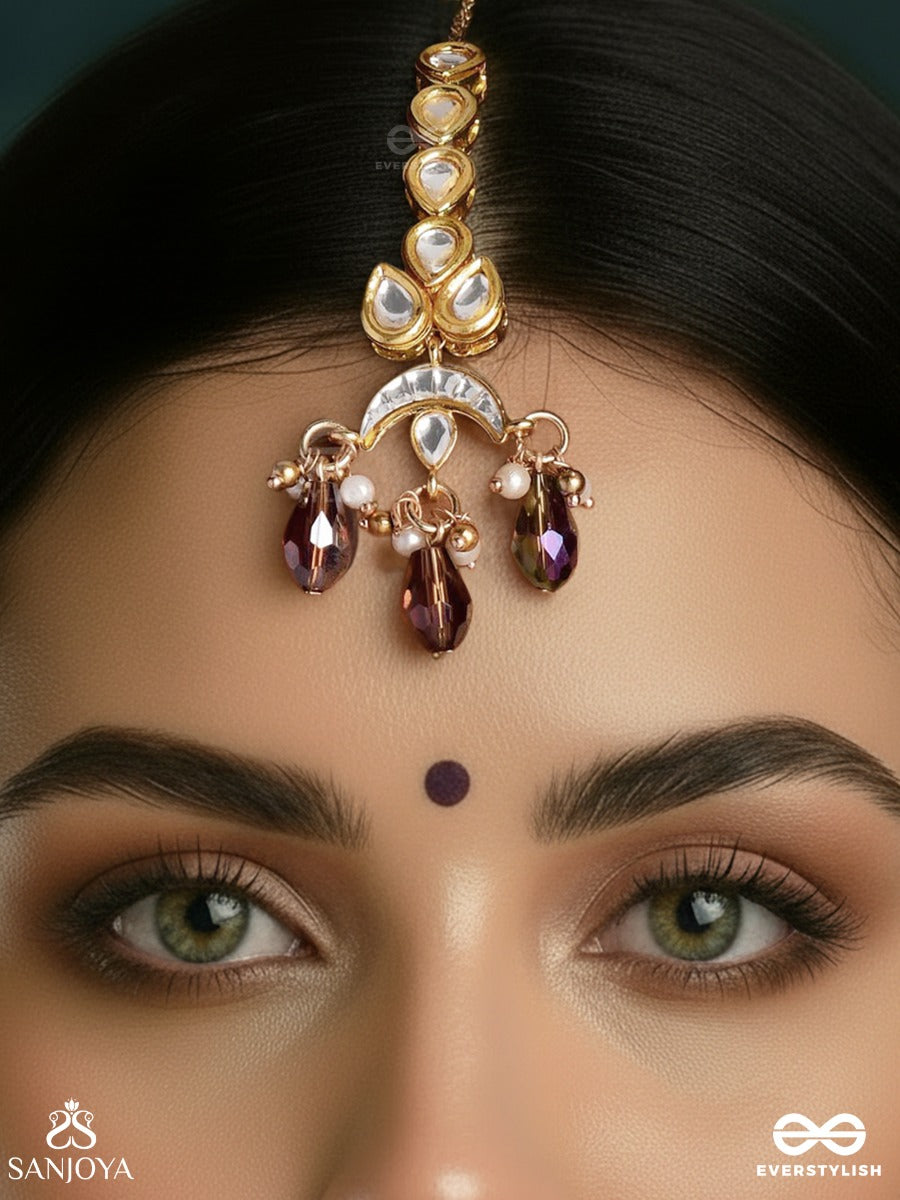Manichandrika - Jewelled Moonlight - Delicate Maangtika With Polki Settings And Dangling Gem Accents