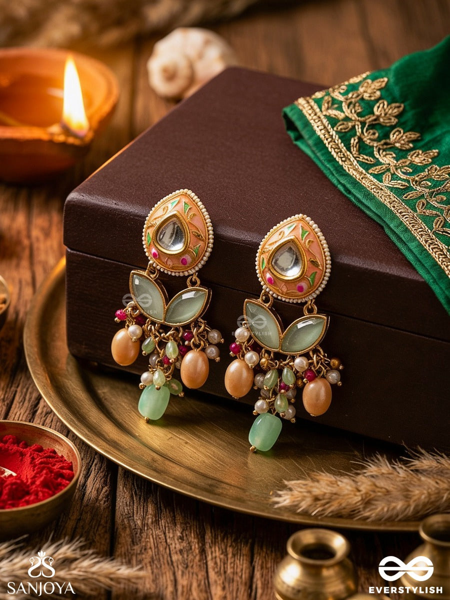 Vasantilata - Spring Vine- Charming Pastel Kundan Earrings With Gemstones, Beads And Pearl Drops