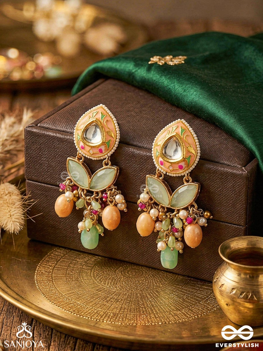 Vasantilata - Spring Vine- Charming Pastel Kundan Earrings With Gemstones, Beads And Pearl Drops