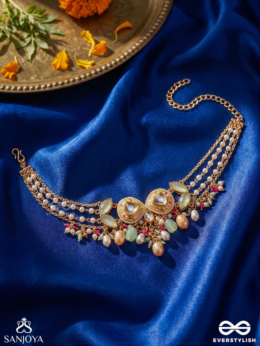 Vasantilata - Spring Vine- Charming Pastel Kundan Necklace With Gemstones, Beads And Pearl Drops